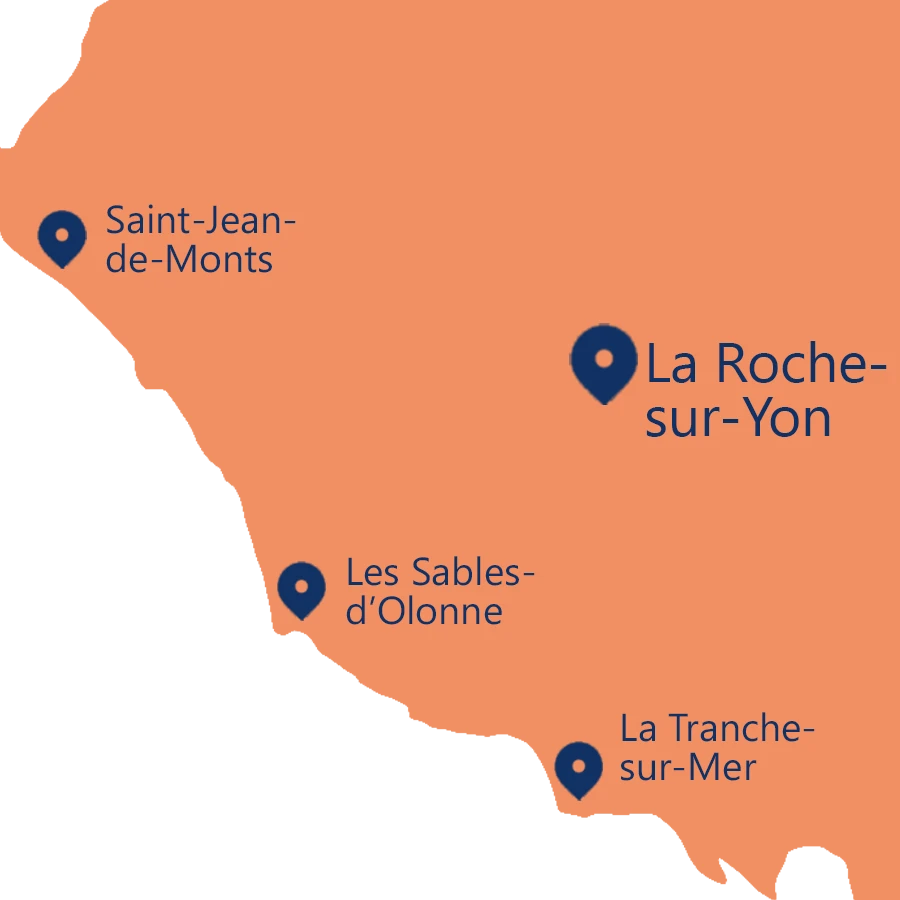Carte au départ de La Roche sur yon en Vendée