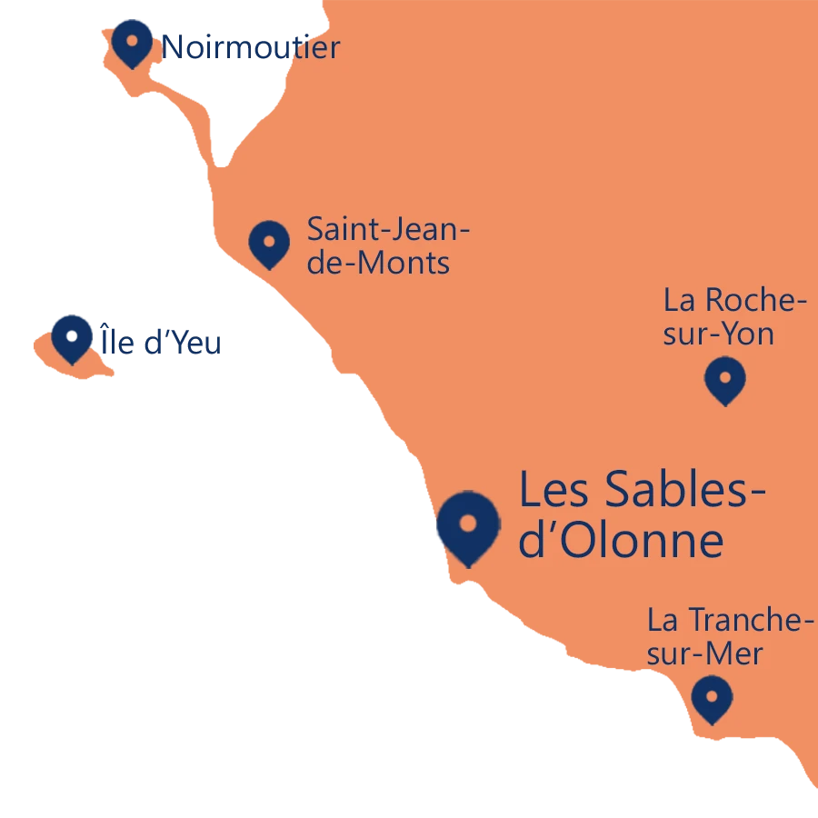 Carte au départ des Sables d'Olonne sur mer en Vendée