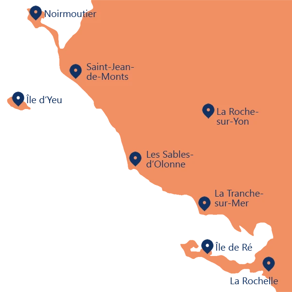 Carte de la Vendée où il y a des vols en ULM par Vol Vendée